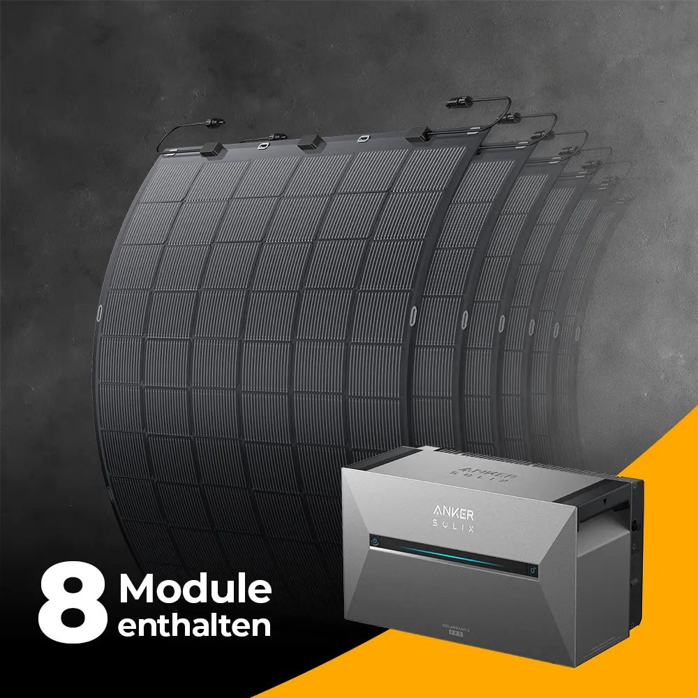 Balkonkraftwerk 1800W mit flexiblen Solarmodulen mit Speicher Anker SOLIX 3 Pro - Set